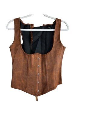 Brown Faux-Leather Corset Top - Women's Tank